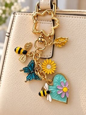 Gold-Tone Bee, Leaf, Butterfly & Flower Purse Bag Charm New